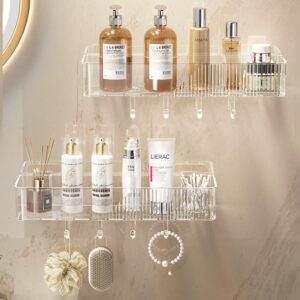 Acrylic Storage Shelf with Gold Hooks – No-Drill Wall Mounted Organizer