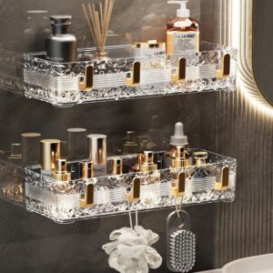Acrylic Wave Patterned Storage Shelf with Gold Colored Hooks – No-Drill Wall Organizer