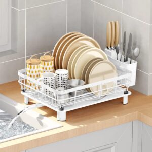 Minimalist Countertop Dish Drying Rack with Drainage Spout & Utensil Holder