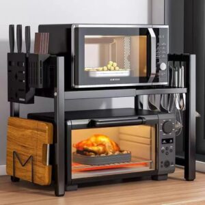 Single Layer Heavy-duty Adjustable Microwave Stand – Black Carbon Steel