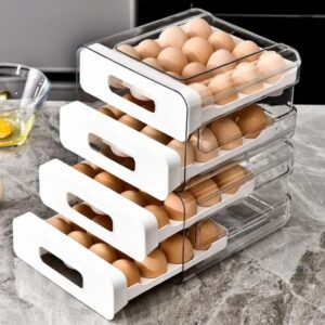 Acrylic Double Layered Egg Storage Box/Egg Tray – 32 Eggs, Stackable Transparent Egg Holder