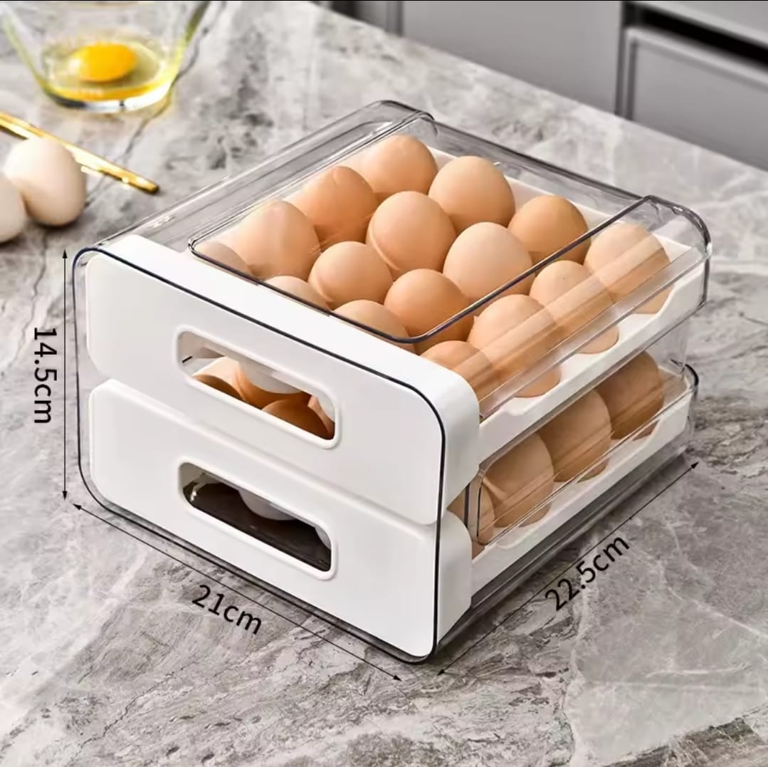 Acrylic Double Layered Egg Storage Box/Egg Tray – 32 Eggs, Stackable Transparent Egg Holder