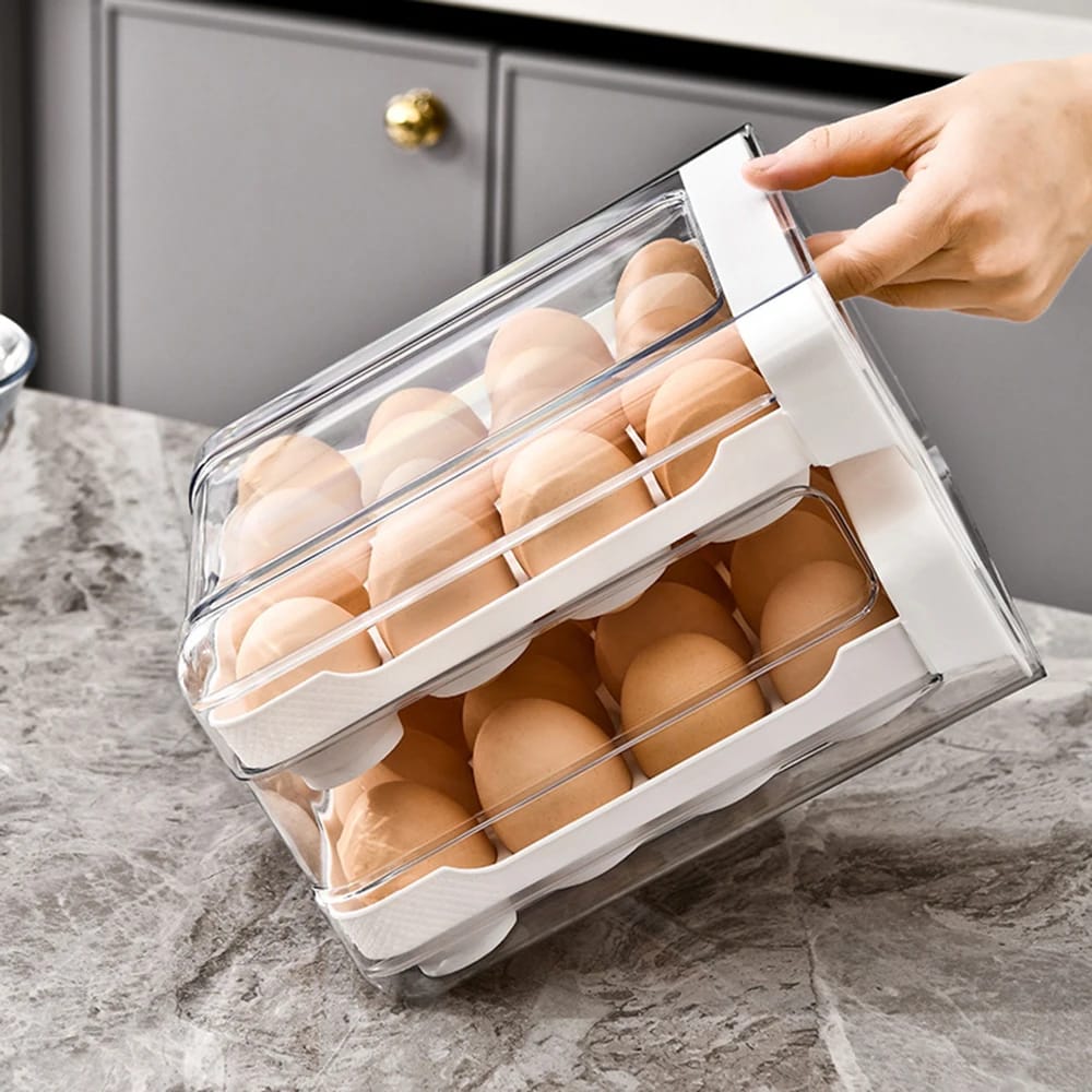 Acrylic Double Layered Egg Storage Box/Egg Tray – 32 Eggs, Stackable Transparent Egg Holder