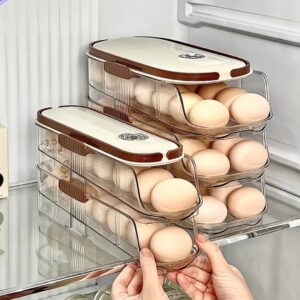 Acrylic Stackable Automatic Sliding/Rolling Egg Storage Box – 3-Layer Refrigerator Egg Tray