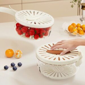 Multi-functional Food Storage, Fruits/Vegetable Drainer/Colander Container with Foldable Handle