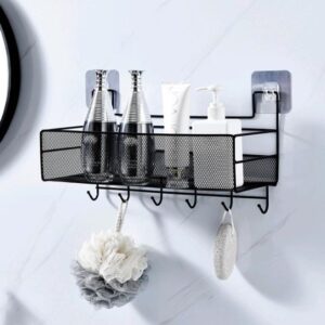 Wall-mounted  bathroom shelf shower  rack with hooks.
